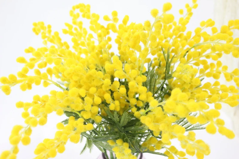 JAROWN Artificial Acacia Yellow Mimosa Plush Pudica Fake Silk Flower Wedding Party Decor Red Bean Plant Home Decor (9)