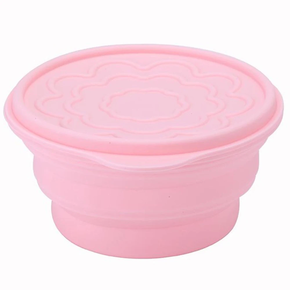 830 мл Span новая силиконовая наружная миска с крышкой складная коробка для завтрака Пищевая силиконовая миска для кормления космическая Салатница блюдо - Цвет: Pink LunchBox
