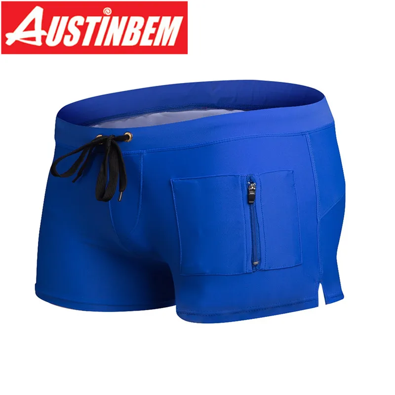 Купальные костюмы AUSTINBEM для пляжа, мужские купальные шорты для мальчиков, шорты с карманами на молнии, De Bain Homme, плавки для купания