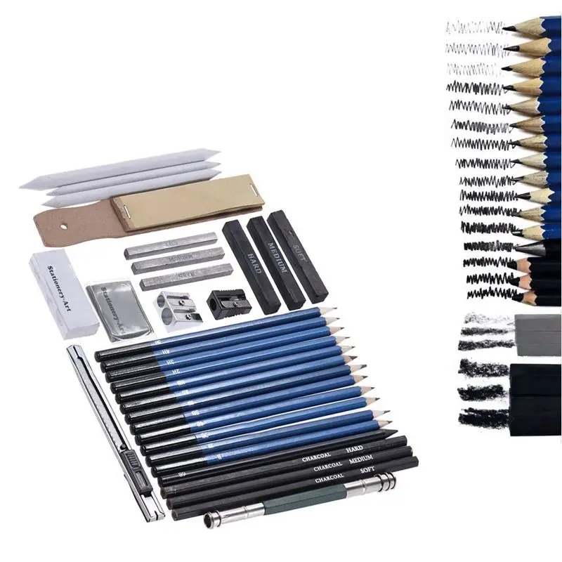 

33 pcs Pencil Professional Drawing Sketch Pencil Kit Sketch Graphite Charcoal Pencils Sticks Erasers Stationery Drawing Supplies