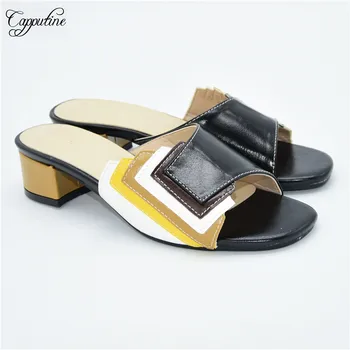 

Black With Other Color Design Shoes African Women's Medium Heel Slipper For Party 86-4 Heel Height 4.5CM