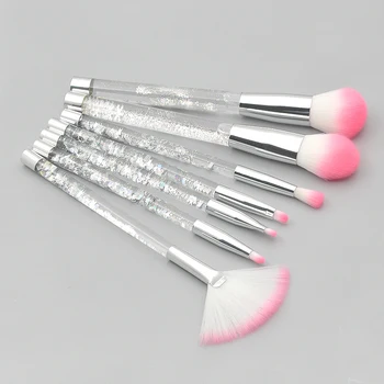 

7pcs Makeup Brush With Transparent Crystal Diamond Particle Handle Portable Facial Brush Powder Eye Shadow Brush Set TSLM1
