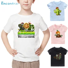 Детская футболка с принтом «Растения против Зомби» Детская забавная футболка с Короткими Рукавами Летняя одежда для мальчиков и девочек HKP5241