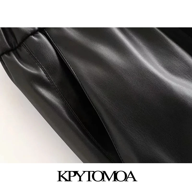 Винтажные стильные женские брюки из искусственной кожи, модные женские брюки с эластичным поясом и карманами, женские брюки до щиколотки