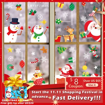

18 Styles Merry Christmas Film Santa Elk For Home Christmas Decoration New Year Santa Claus Elk Glass Sticker Window