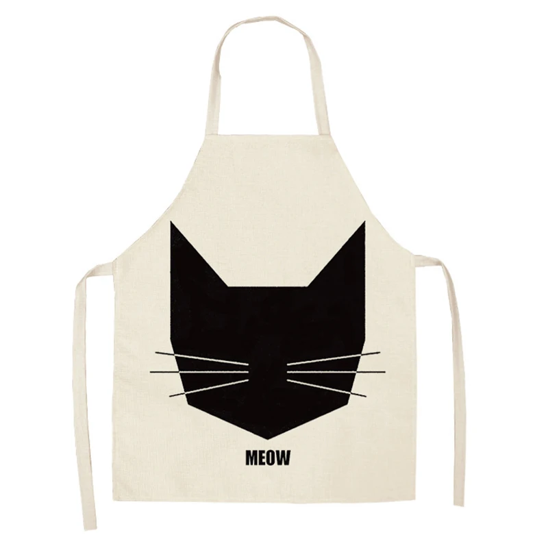 Senyue 1Pcs Kitchen Apron Cute Cartoon Cat Printed Sleeveless Cotton Linen Aprons for Men Women Home Cleaning Tools