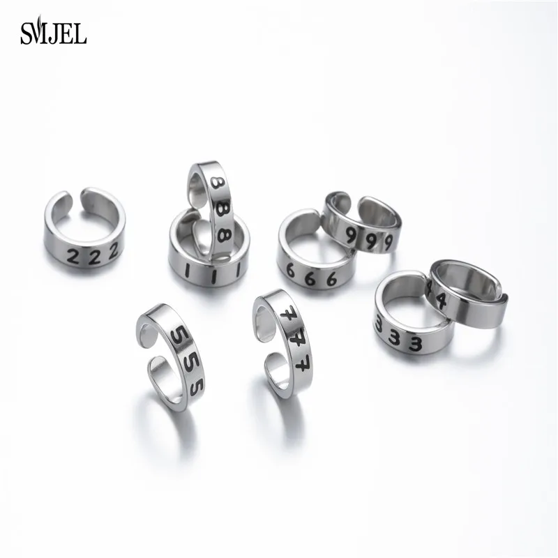 Stainless Steel Adjustable Finger Rings Angel Number 111 222 333 444 555 666 777 888 999 For Women Men Valentine's Day Gift