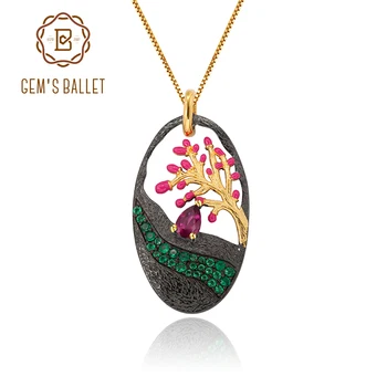 

GEM'S BALLET 0.52Ct Natural Rhodolite Garnet Statement Pendant Handmade Enamel 925 Sterling Silver Pendant Necklace for Women