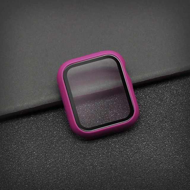 Glass+Case Full Cover For Apple Watch Case Series 7 6 SE 5 4 321 iWatch Case Accessor 45/41/44/40/42/38mm Protector Apple Watch Rose Red