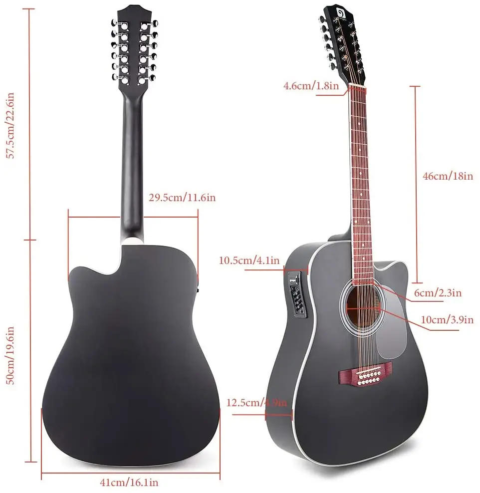 Vangoa 4/4 Guitarra Acústica de 12 Cuerdas 41 pulgadas con parte Superior de Abeto Cutaway Guitarra Doce Cuerdas con kit para principiantes Natural 