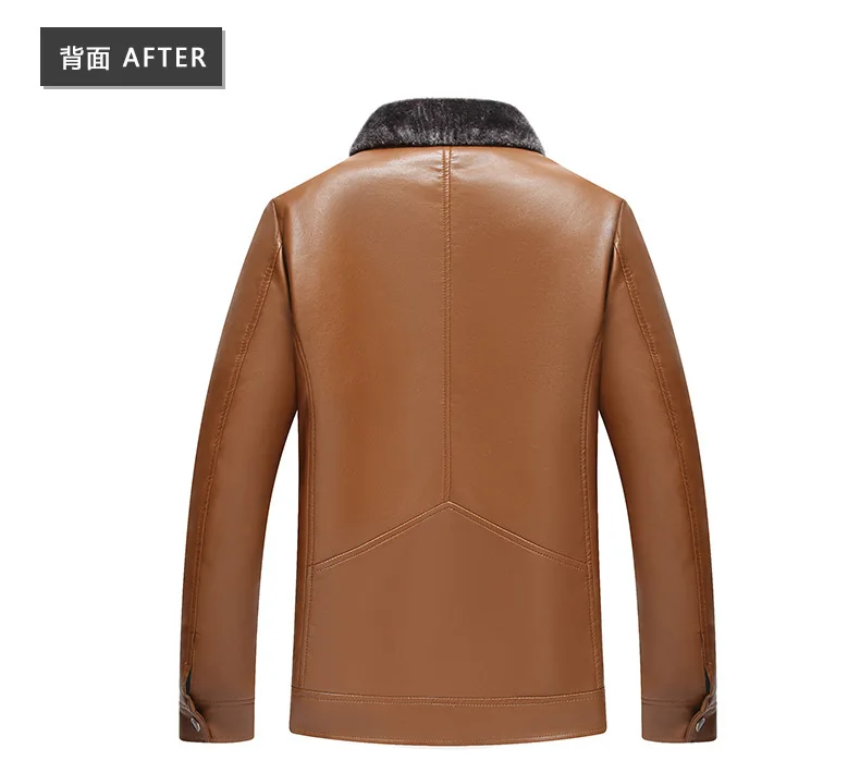 Autumn and winter new leather jacket men's pu leather middle-aged plush lining plus velvet thick casual business jacket