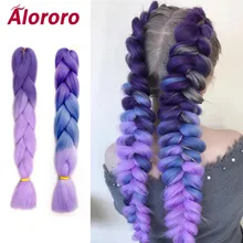 Alororo, огромные косички, длинные, Омбре, огромные синтетические косички, вязанные крючком волосы, фиолетовые, розовые, голубые, серые, косички для наращивания волос
