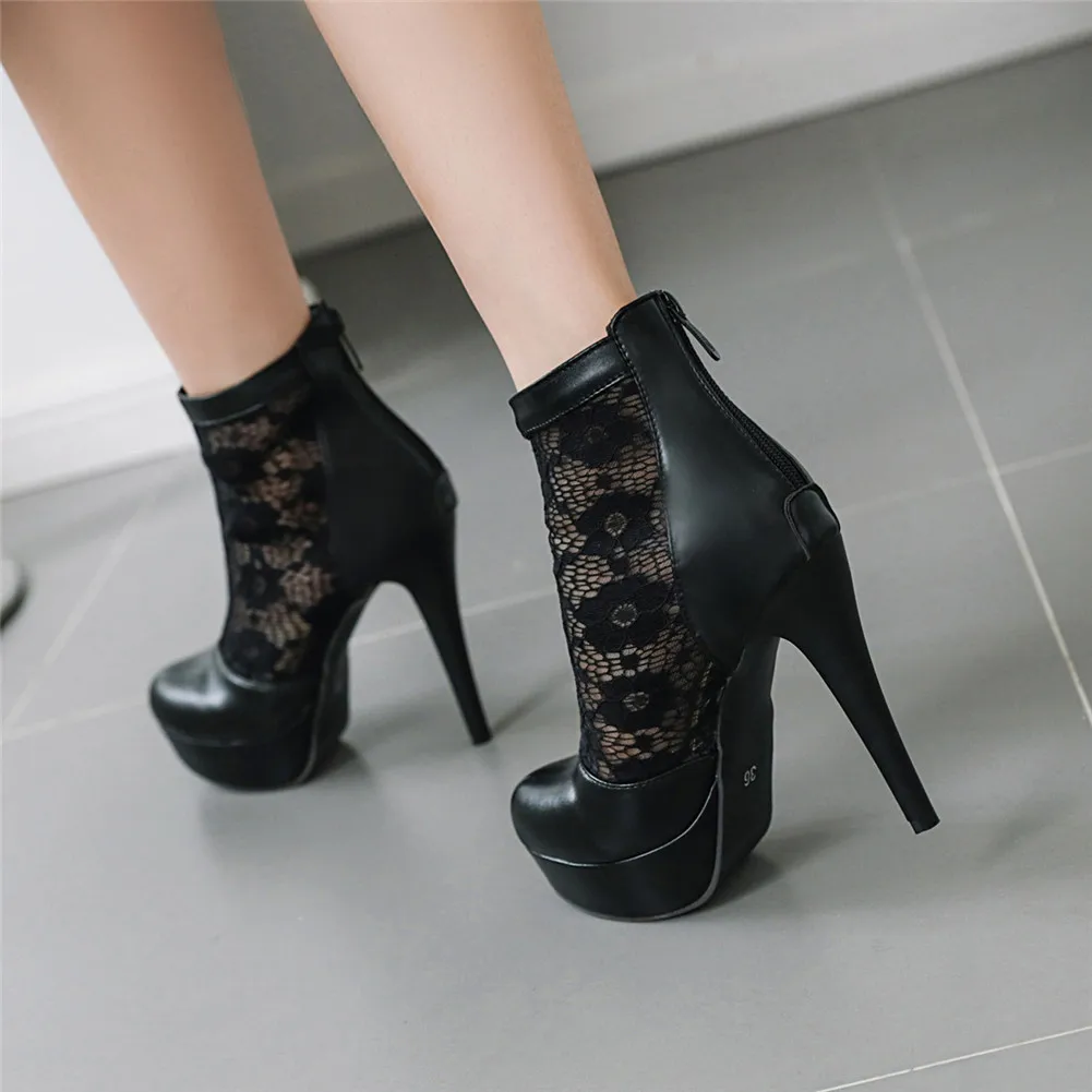 

SARAIRIS 2019 Platform Ankle Boots Women Shoes Zip Up Spring Summer Boots Thin High Heels Black White Shoes Woman Boots