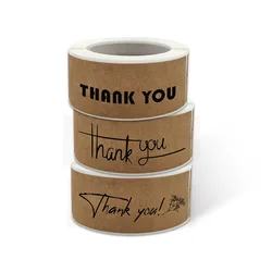 1Inch*3Inch 120 Pcs/Roll Kraft Paper Thank You Labels Stickers for Gift Card Box Package Wrapping Party Baking Small Business