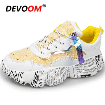 

2020 Chunky Sneakers Women New Fashion Platform Shoes Woman Sequined Casual Bling Female Flats Dames Dad Shoes Zapatillas Mujer