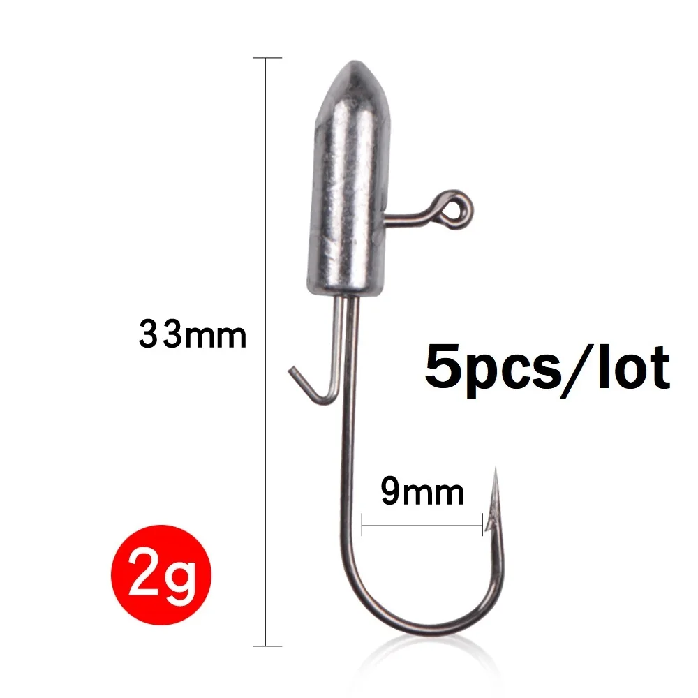 Length 33mm 5 шт./лот, высокое качество, свинцовая головка 0,8 г, 1,8 г, 26 мм/29 мм, крючки для ловли карпа, крючки для мягкой приманки, крючки для приманки, один крючок - Цвет: Length 33mm