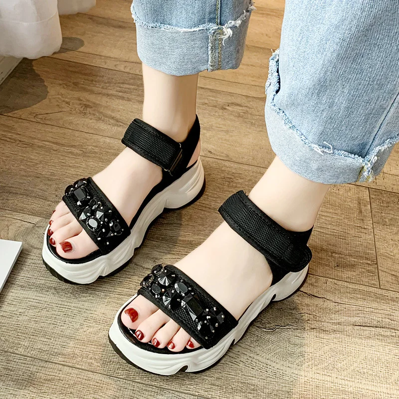 

Rhinestones Women Mesh Open Toe Sport Sandals Summer Outdoor Leisure Platform Wedges Sandals Women Beach Shoes 2020