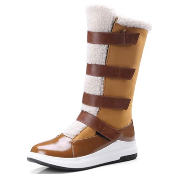 

New Winter Women Boots Casual Warm Fur Mid-Calf Boots shoes Women Hook Round Toe wedges Snow Boots shoes Muje Plus size 42