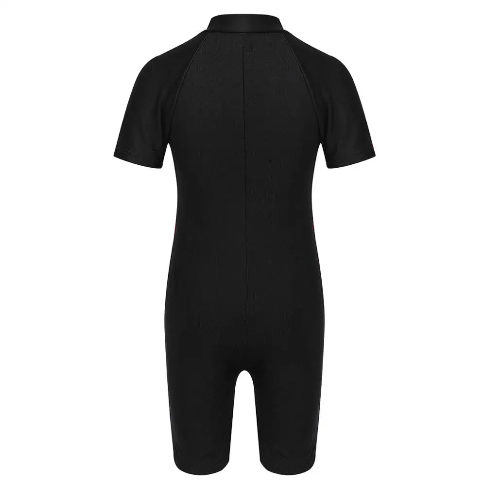 Kids Girls Swimsuits One-piece Swimwear Short Sleeves Zippered Shorty Wetsuit Swimsuit Children's Beach Bathing Suit Rash Guard