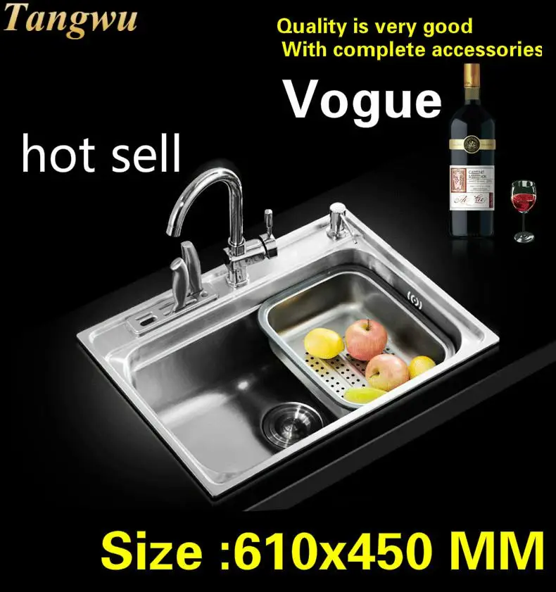 

Free shipping Household luxury kitchen single trough sink do the dishes 304 food grade stainless steel vogue hot sell 610x450 MM