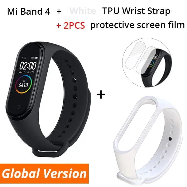 Add White Strap Xiaomi mi Band 4 умный браслет 3 цвета AMOLED экран mi band 4 Smartband фитнес-тренажер Bluetooth спортивный водонепроницаемый смарт-браслет - Цвет: Add White Strap
