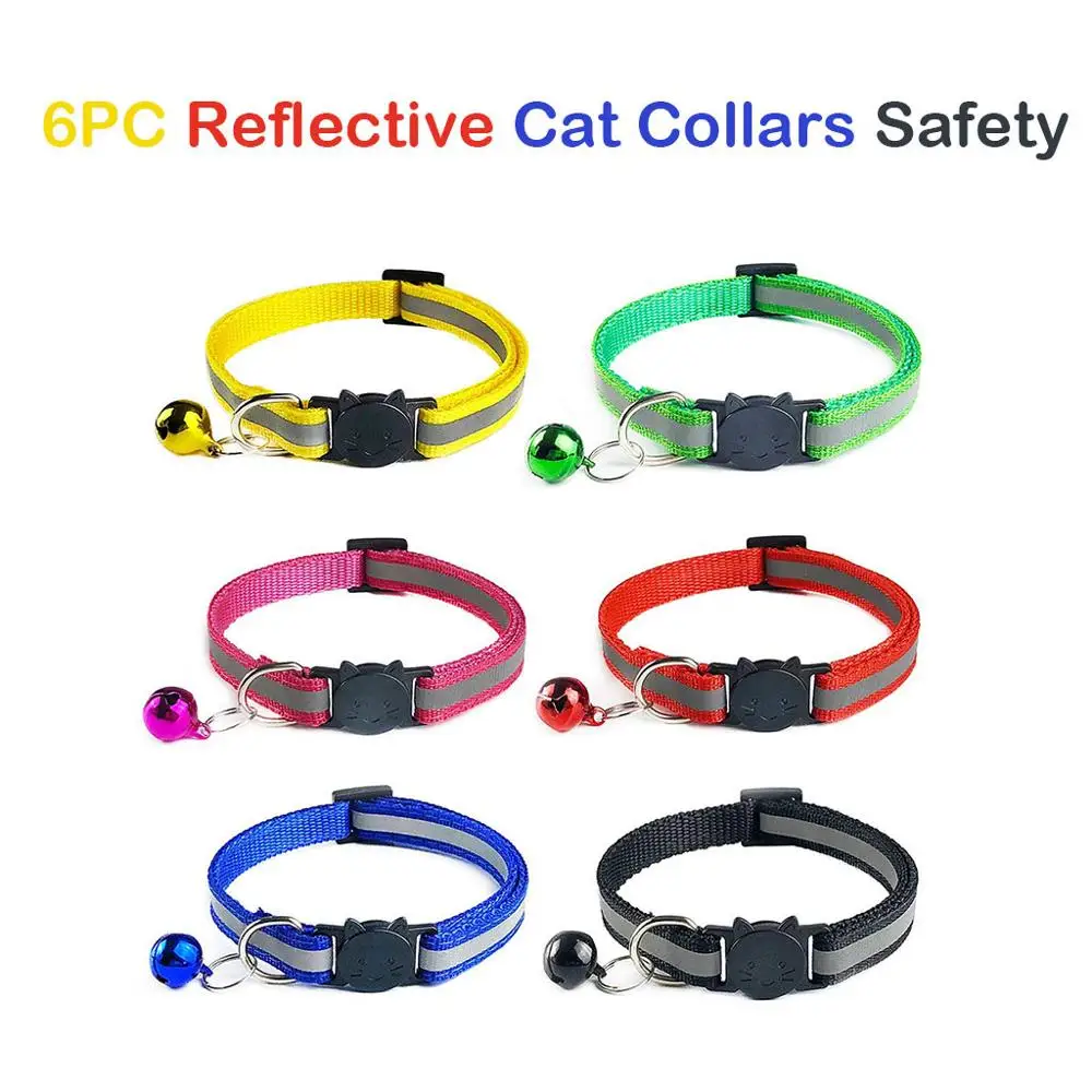 collar gato 6 PACK Reflective Cat Collars Safety Quick Release with