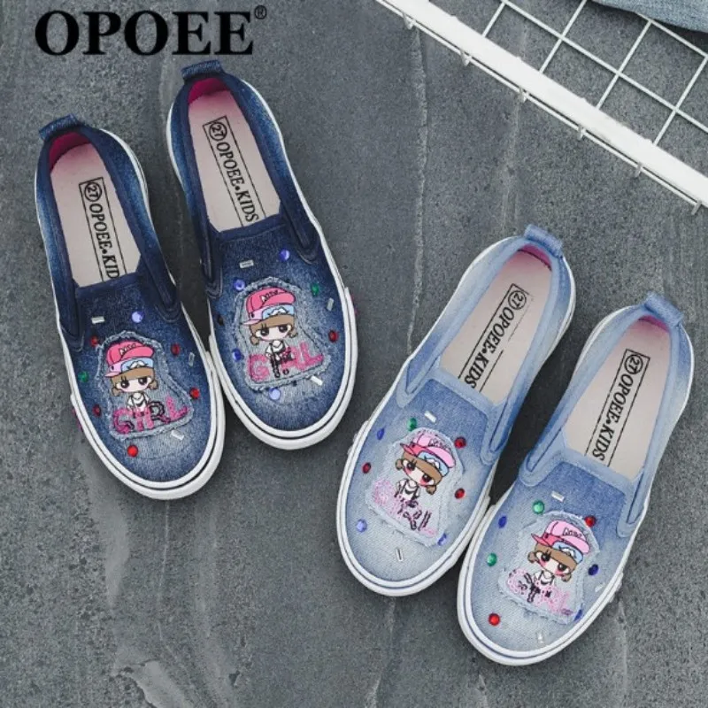

Kids Shoes Children Jeans Canvas Shoes Sneakers Casual Shoes Girls cute Footwear Students Loafers Print Design board shoes