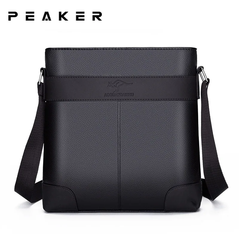

Peaker Men Shoulder Bag for 10.4 Inches iPad Men Handbags PU Leather Male Business Bags for Man Messenger Bag Zipper Solid Black