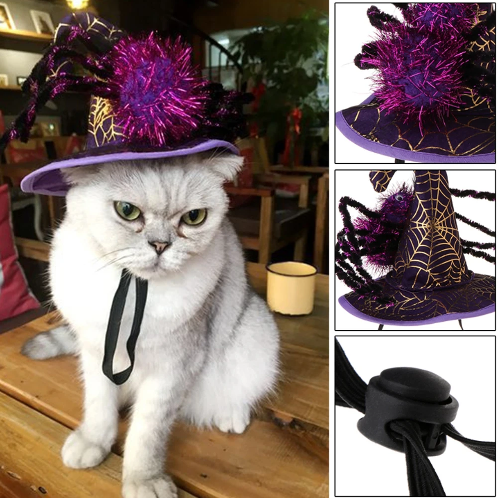 

Cat Pet Halloween Costumes Spider Hat Dog Cat Witch Wizard Fancy Dress Cap Pumpkin Cosplay Cap For Halloween Parties