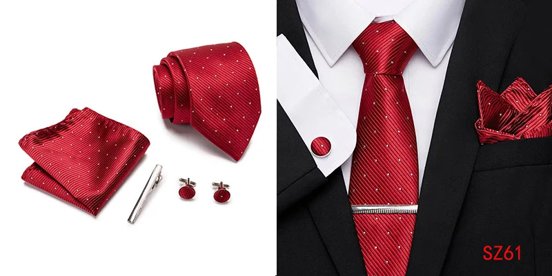 Свадебный 7,5 см шелковый галстук красная полоса Решетка Галстук Зажим платок запонки галстук набор роскошные свадебные мужские классические галстуки