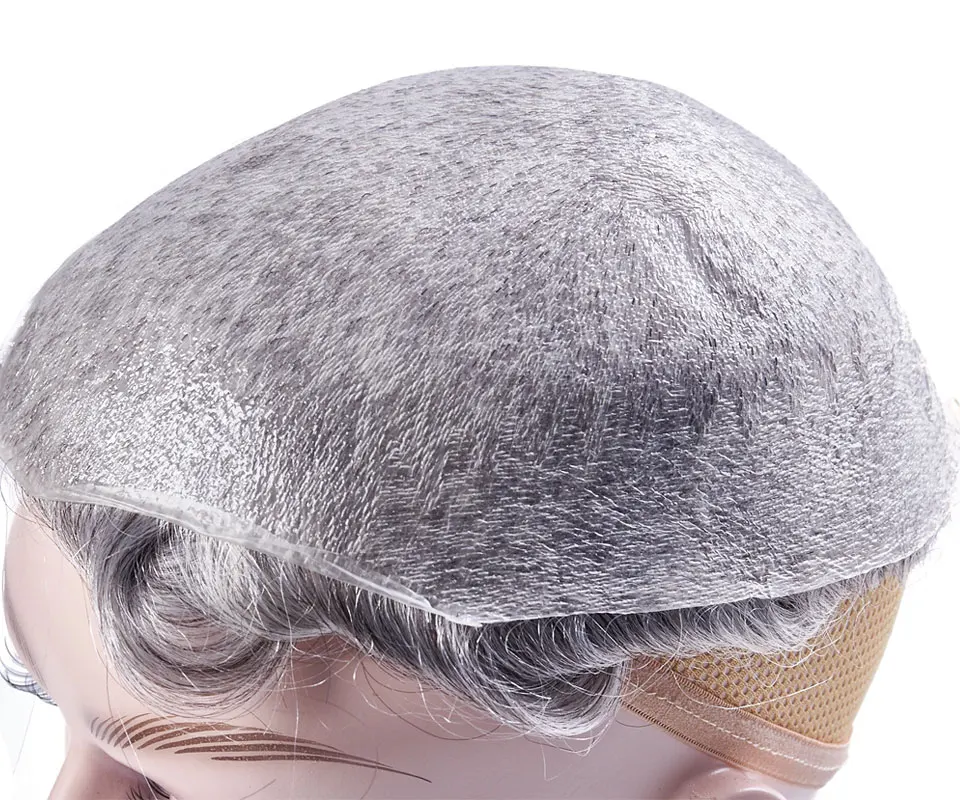 QHP Thin Skin 0.02-0.03mm Mens Toupee Pure Handmade Wig 8x10 Inch Remy Indian Human Hair Replacement Systems Mens Wig