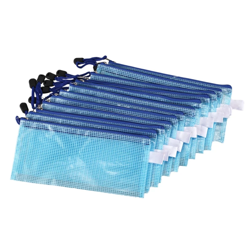 

A6 Soft Plastic Zipper Netty Outside Paper Files Bag, Blue (12 Pieces)