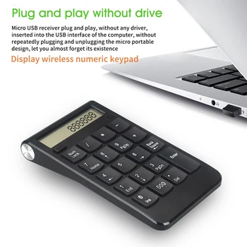 

Wireless Keyboard USB Receiver Rechargeable Smart Numeric Keypad 2.4G Ergonomic Non Slip Ultra Thin Digital Display Accounting