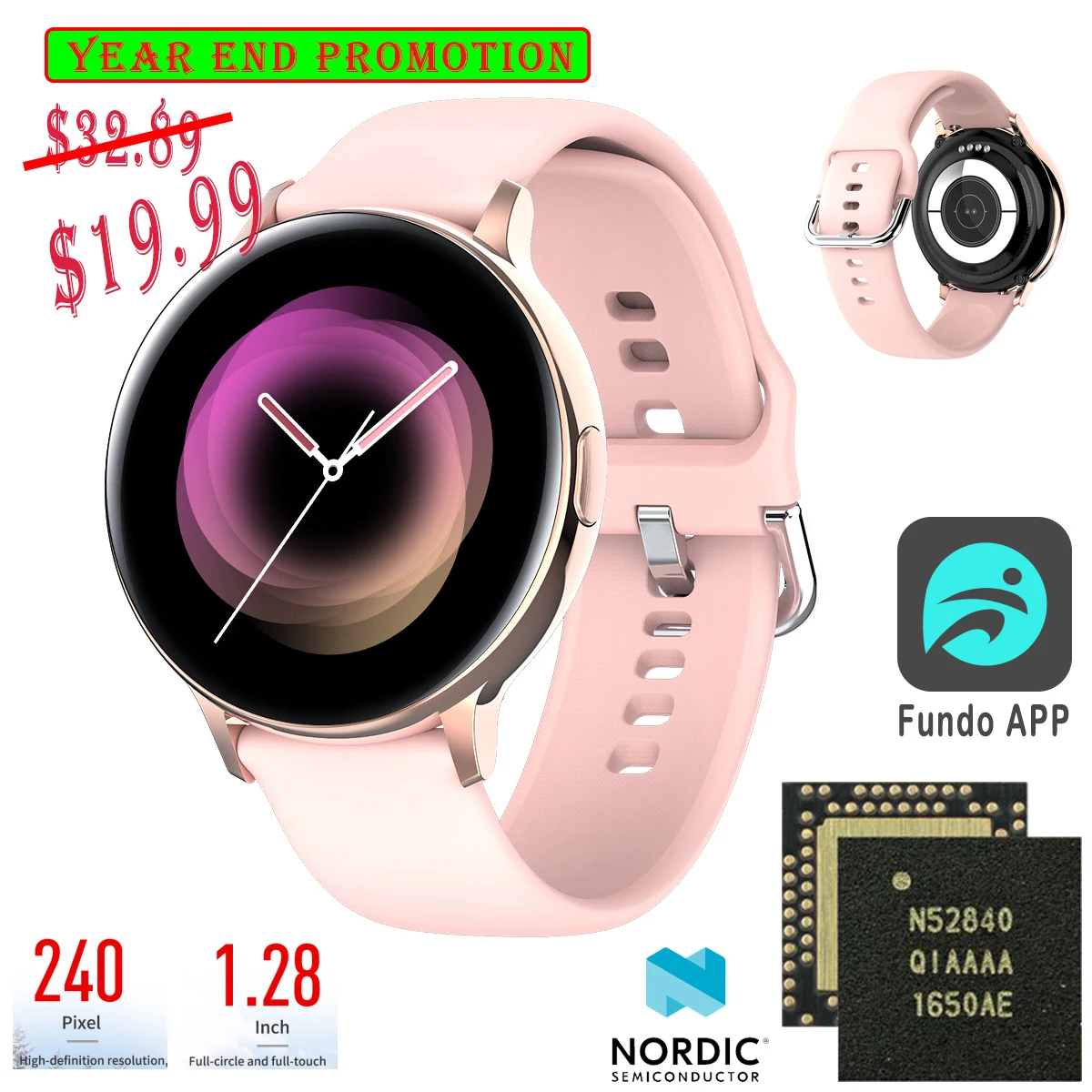 GW32 Smart Watch Women Heart Rate Monitor Nordic nRF52840 Chipset IP68 Waterproof Men Sports Smartwatch For iOS Android Phone