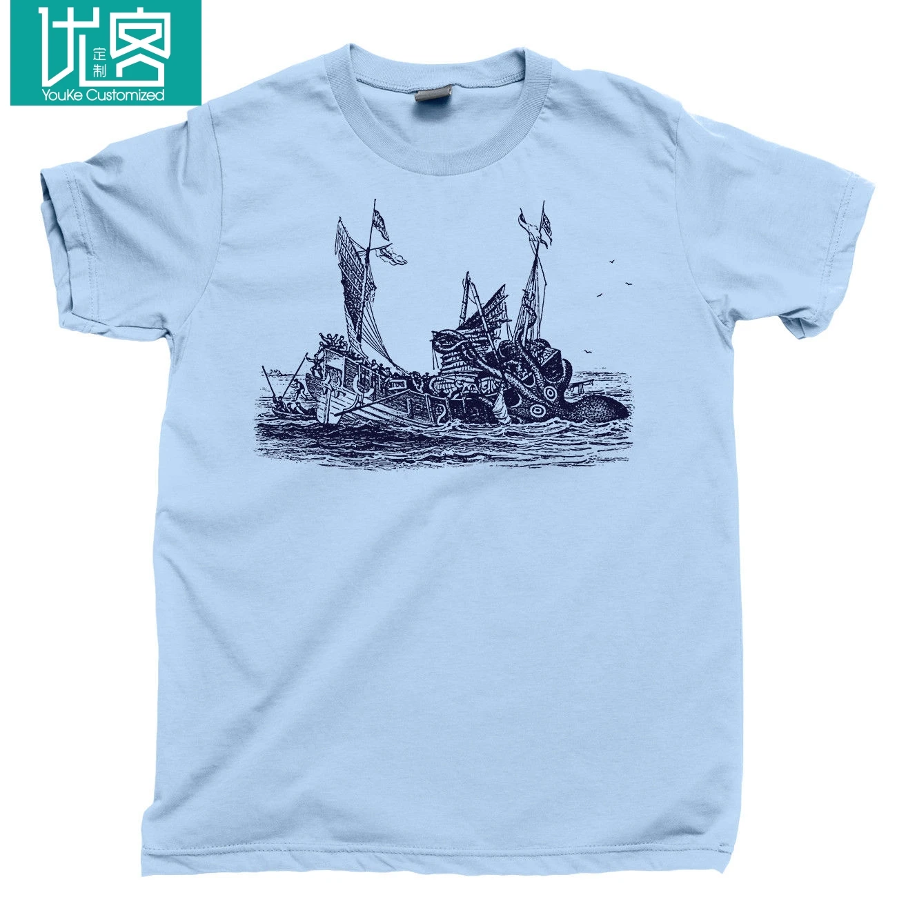 Kraken T Shirt Giant Octopus Squid Sea Monster Shipwrecks Davy Jones Locker Tee Cartoon t shirt men Unisex New Fashion tshirt | Мужская
