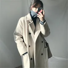 Модное длинное шерстяное пальто для женщин, новинка, корейский стиль, Осень-зима, длинный рукав, уплотненные шерстяные куртки для женщин, пальто V1127