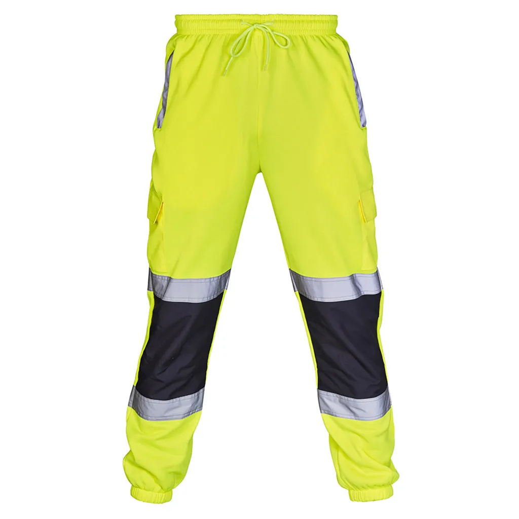 Мужские одноцветные Светоотражающие штаны в полоску, штаны для дорожных работ, высокая видимость, комбинезоны, куртка, много карманов, тренировочные штаны 10,15