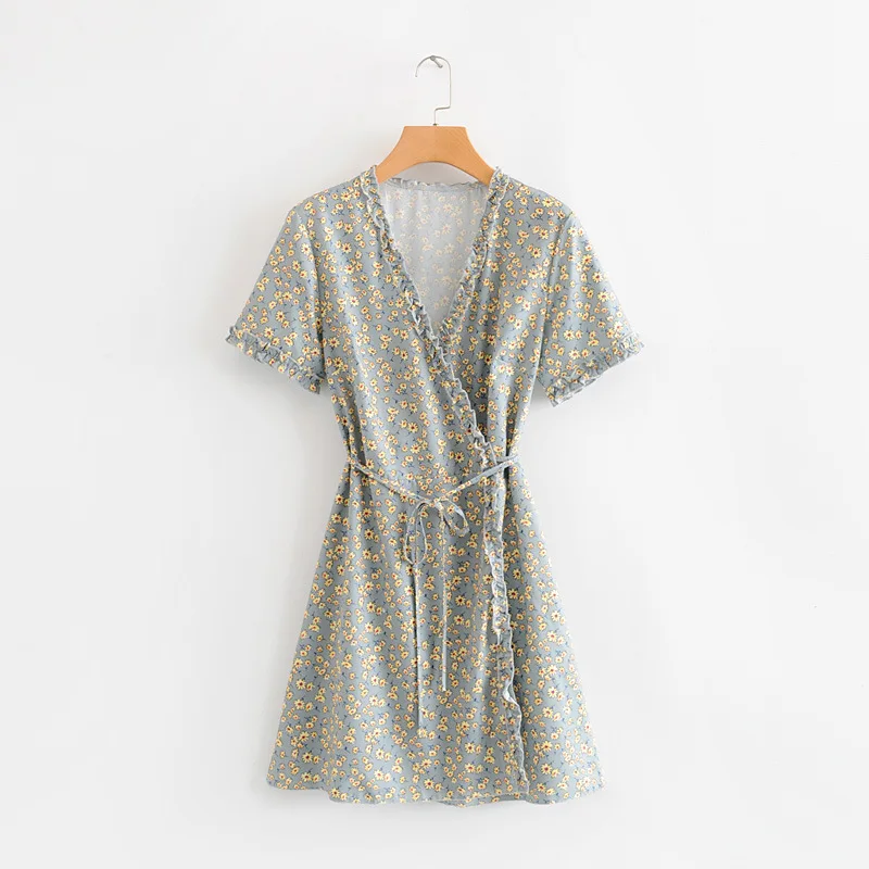 

2019 Western Style Spring And Summer WOMEN'S Dress New Style French Printed Frilled Short-sleeve Dress