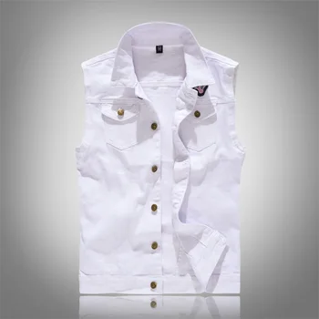 

Plus Size 5xl Men White Vest Autumn 2020 New Style Men's Denim Vest Slim Men Denim Outerwear Coats Fashion Hole Sleeveless Vest