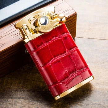 

Zinc Alloy Leather Gas Torch Windproof Lighter Cool Classic Refillable Butane Lighters Men Gift Cigar Accessories