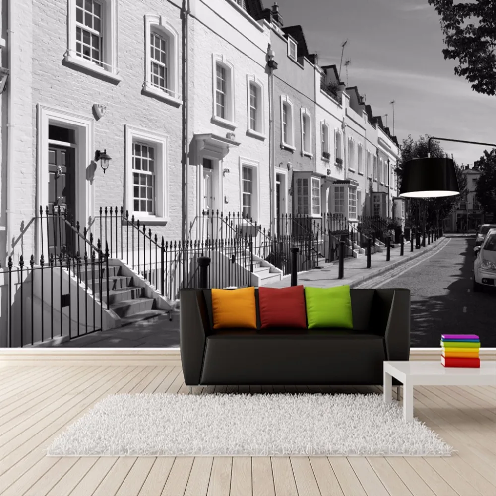 

Drop Shipping Custom Photo Wall Paper 3D European Style Retro Black And White Street View TV Background Mural Wallpaper