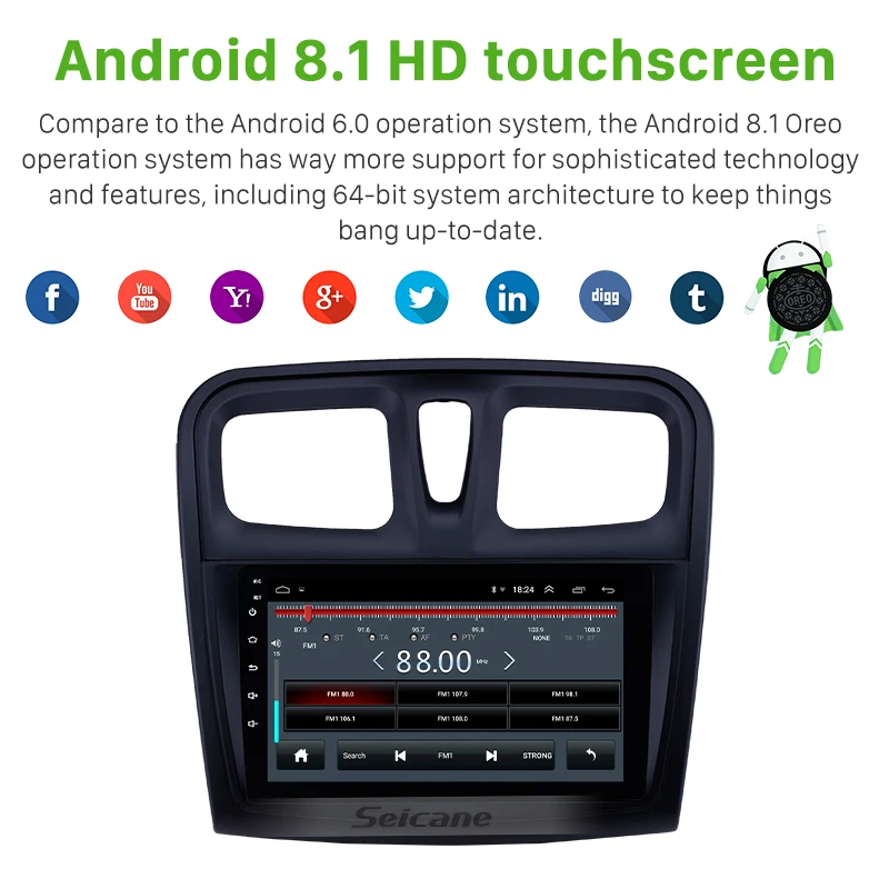  Seicane 9 inch Android 8.1 Car GPS Navigation Radio Head Unit for 2012-2017 Renault Sandero Auto St
