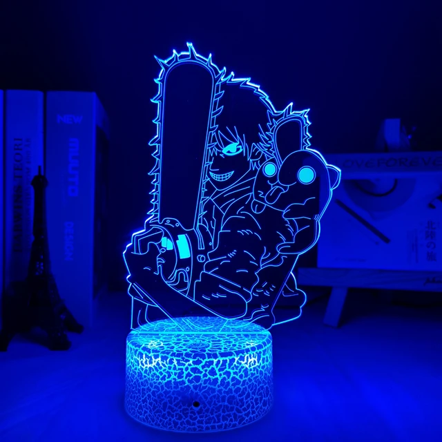 Anime motosserra homem acrílico led night light denji pochita power stand  figura colorida lâmpada 3d crianças decoração do quarto fãs colecionáveis