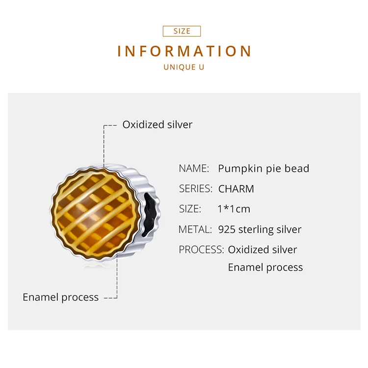 Pumpkin Pie Charm 8 Pumpkin Pie Charm - Show your style with the Pumpkin Pie Charm. Hand-finished in sterling silver, this charm features a colorful enamel pumpkin pie that is full of romantic autumn atmosphere. This exquisite and unique charm will bring mood and beauty to your day. Perfect gift for mom, sister, grandmother, friend or yourself. | 🚚 Free Standard Shipping 7-30 days | 🥇 Top Quality Product | 💎 100% S925 Sterling Silver | 🛡️ 100% Safe & Secure checkout