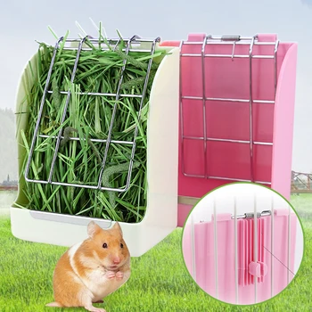 

White/Pink Pet Rabbit Grass Feeder Cage Small Animal Pet Guinea Pig Spring Straw Frame Grass Basket Pet Supplies