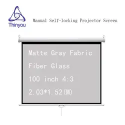 Thinyou 100 дюймов 4:3 проектор экран ручной АВТО самоблокирующийся выдвижной матовый серый волокно из ткани стекло для HD проектора