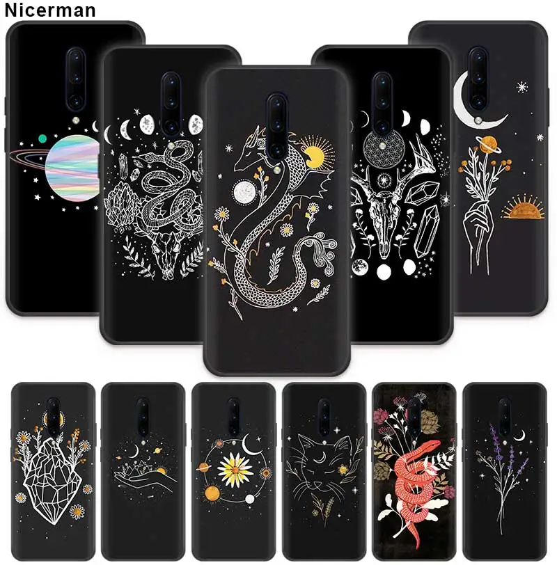 

Art Sun Flowers Cat Snake Moon Case for Oneplus 7 Pro 5G 6 6T Black Silicone Soft Phone Cover Coque Oneplus7 Oneplus6T Oneplus6