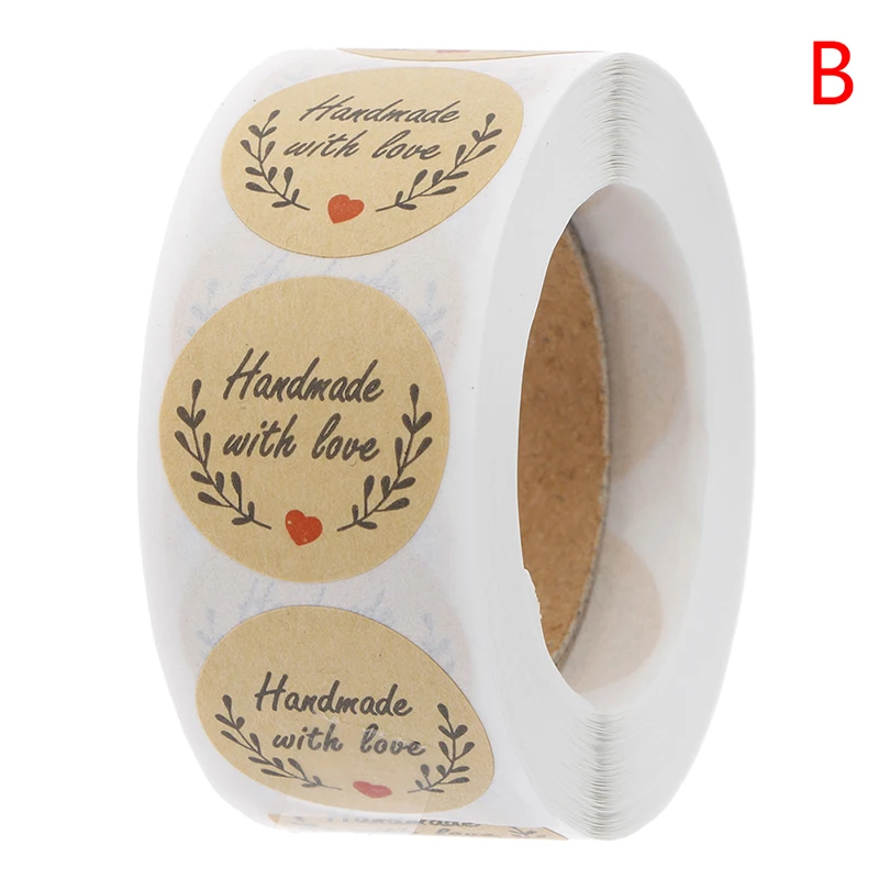 500Pcs/Roll 2.5cm DIY Hand Made Handmade With Love Label Wedding Stickers Adhesive Sticker Kraft Round Labels Wholesale price 