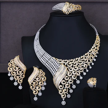 

missvikki Hot Dubai Nigerian Necklace Earrings Bangle Ring for Noble Luxury Women Italian Bridal Jewelry Sets Wedding Party Show