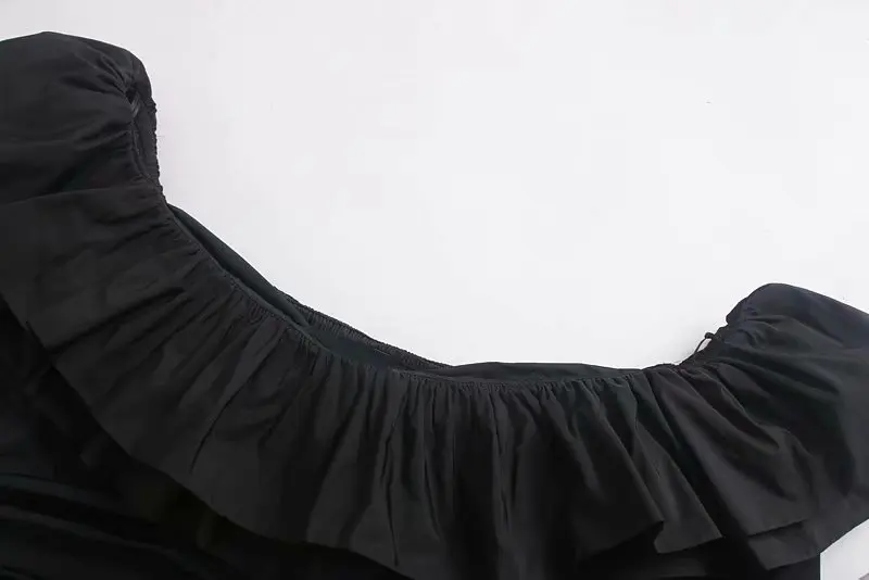 Женские сексуальные с открытыми плечами каскадные оборки черные короткие рубашки женские плиссированные блузки с длинным рукавом Осенние повседневные тонкие Топы LS4312